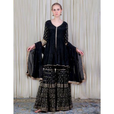 Black Peplum top with Sharara Set